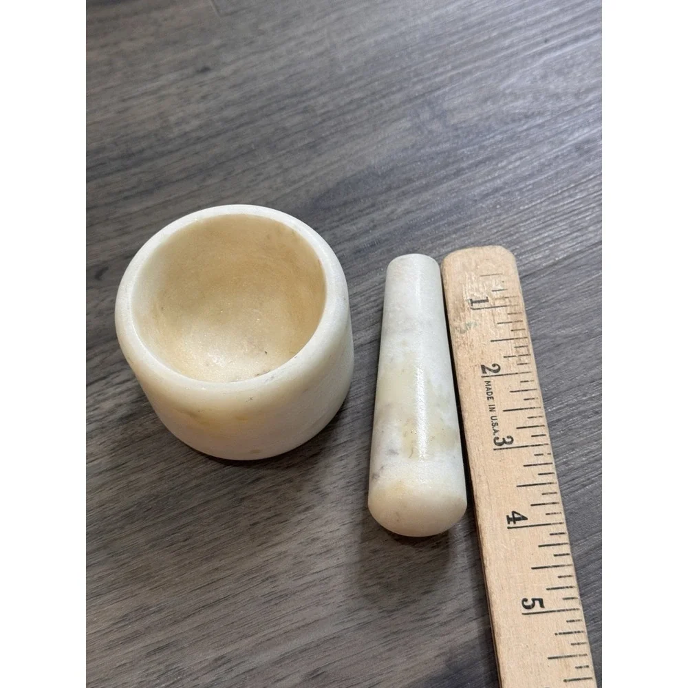 Vintage Marble Mortar Pestle Cream Stone Apothecary Cottagecore Kitchen Decor